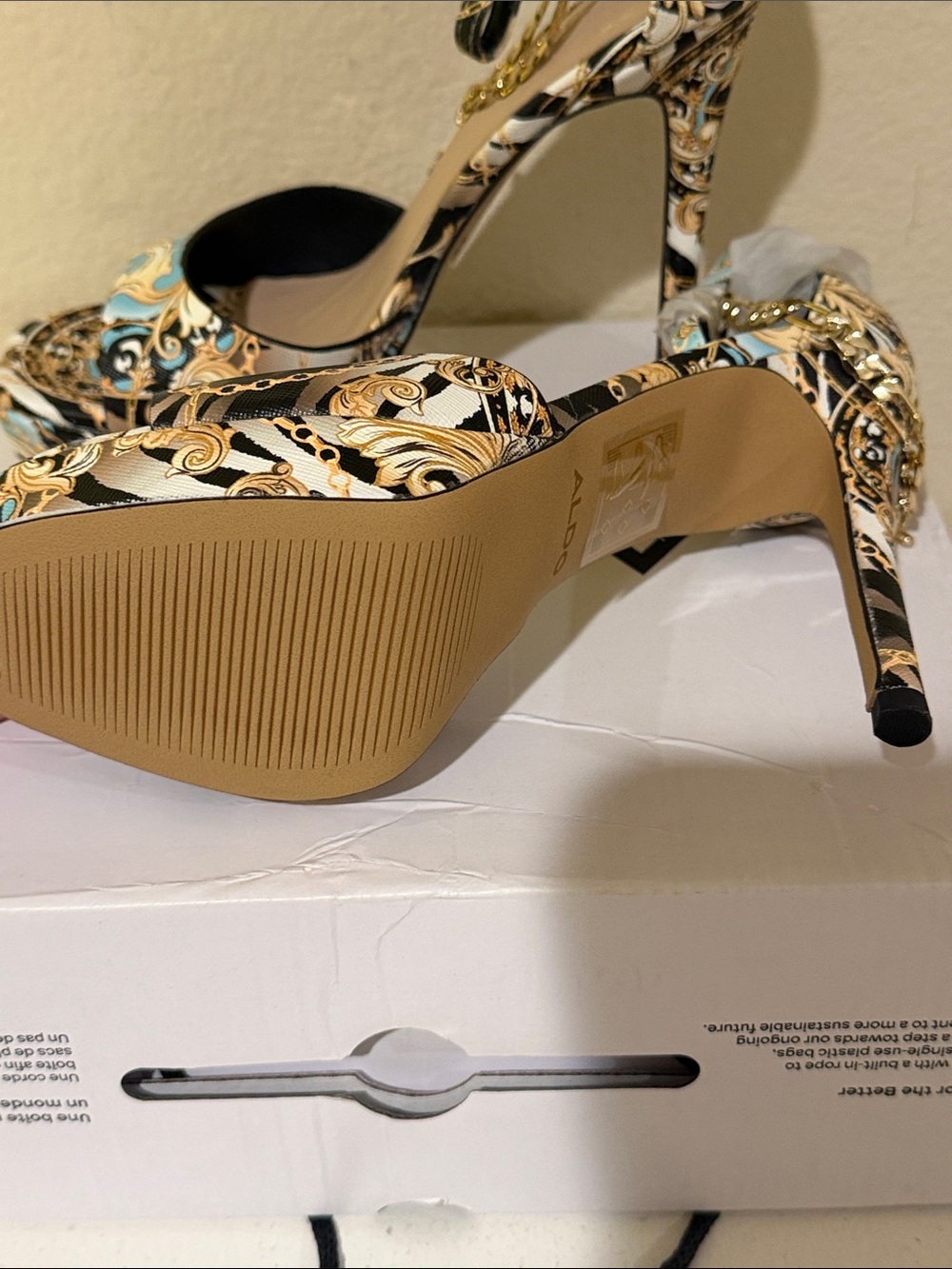 ALDO Gold Chain Multi-Color Patterned Platform Heels - Picture 7 of 7
